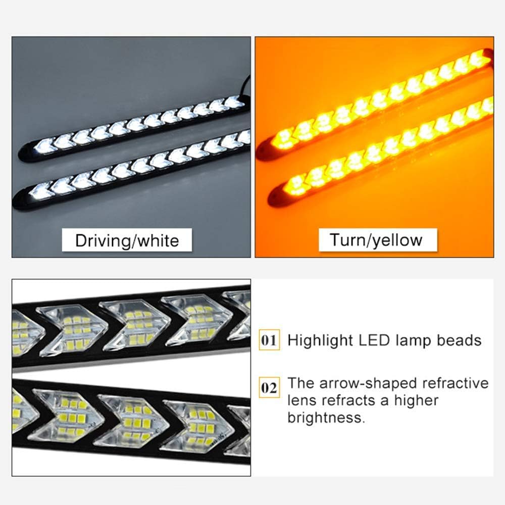 SOCAL-LED LIGHTING Arrow LED DRL Switchback Strips 10" (25cm) 12V Sequential Flashing Turn Signal Lights, Dual-Color Amber White, Pack of 2