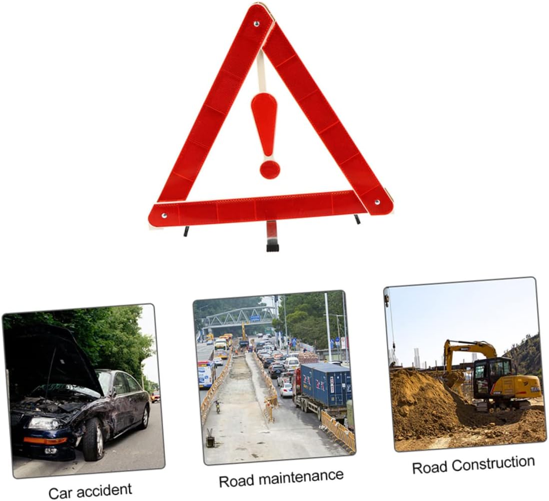 Foldable Triangle Road Safety Sign for Car Warning, Plastic Tripod
