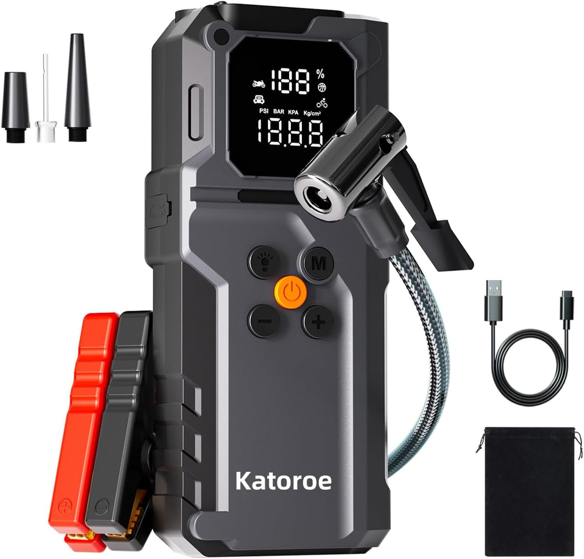 Jump Starter with Air Compressor, Jump Box 4000A Portable Jump Starter (10.0L Gas/8.0L Diesel), 12V Car Battery Jumper Starter with 150PSI Tire Inflator, Display, 3 Mode Flashlight