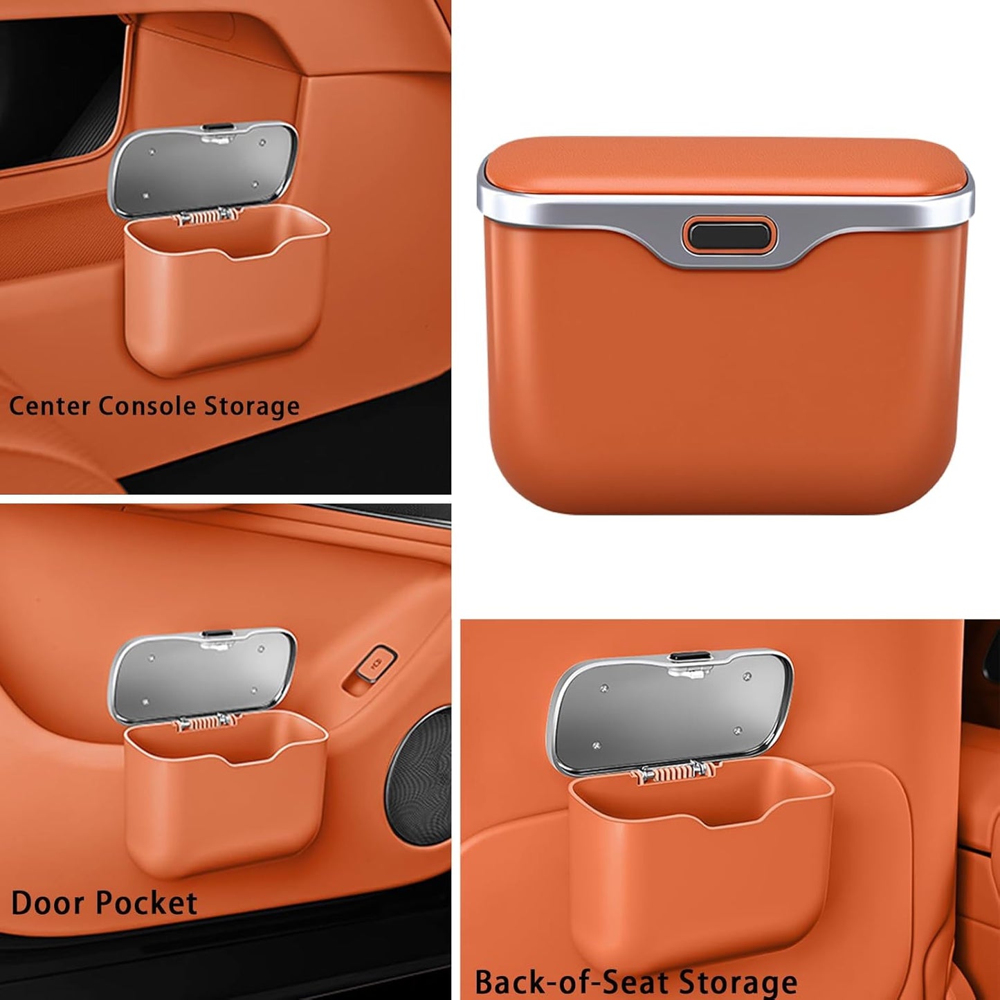 Car Trash Can with Lid, Leakproof Auto Garbage Bin, Waterproof Car Trash Bag Holder with PU Leather Top for Back of Seat/Door, Fit for SUVs, Sedans, Trucks Black