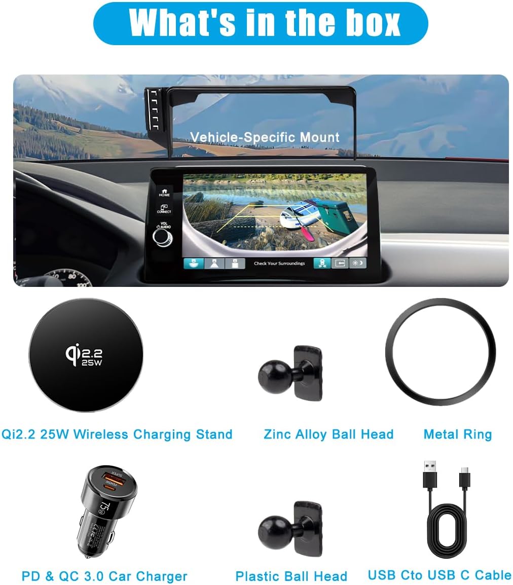 Qi2.2 Max 25W Fast Wireless Car Charger Phone Holder for Honda HRV 2023 2024 2025 2026 & CRV/CR-V 2023 2024 2025 2026 Accessories Magnetic Phone Mount for iphone 16 17 Hands Free,7/9-inch Screen