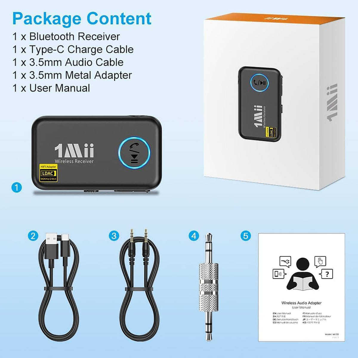 1Mii LDAC Bluetooth Aux Adapter for Car, Bluetooth Car Receiver