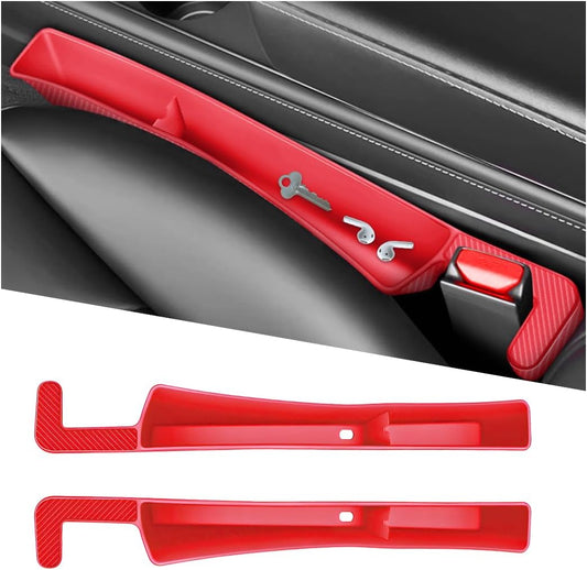 2PCS Car Seat Gap Filler Organizer, Seat Side Gap Organizer for Phone Keys Cards, Multifunctional Automotive Interior Storage Accessories, Universal for SUV Truck Sedan (Red)