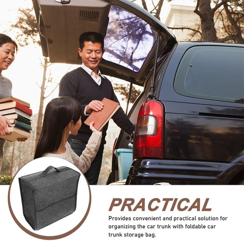 2-Pack Felt Car Trunk Organizer with Lid: Small Collapsible Cargo Storage Box Bin for Compact Sedan &amp; SUV - Anti-Slip Noise-Free Auto Interior Storage Bag for Groceries &amp; Tools, 11.79"x11.00"