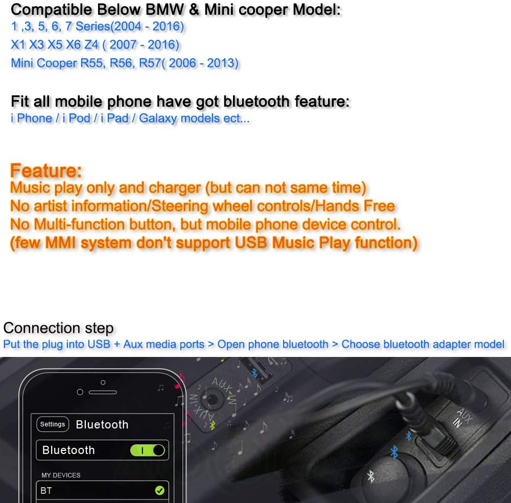 Bluetooth Adapter for Mini Cooper BMW Car