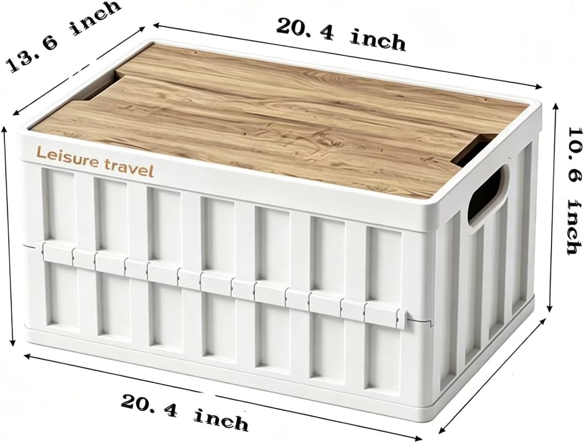 3 Pack 50L Mix Color Random Collapsible Storage Crate with Wooden Lid, Stackable Foldable Bin with Handles