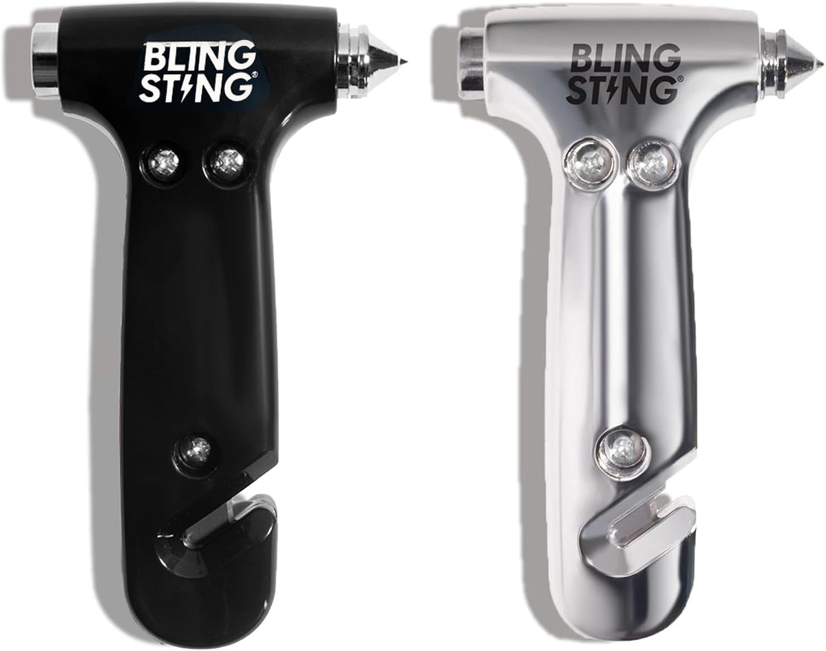 BLINGSTING Safety Hammer - Emergency Automotive Escape Tool with Window Breaker, Seat Belt Cutter & Adjustable Car Visor Strap - Tempered Glass Breaker - Steel Blade - White (1 Count)