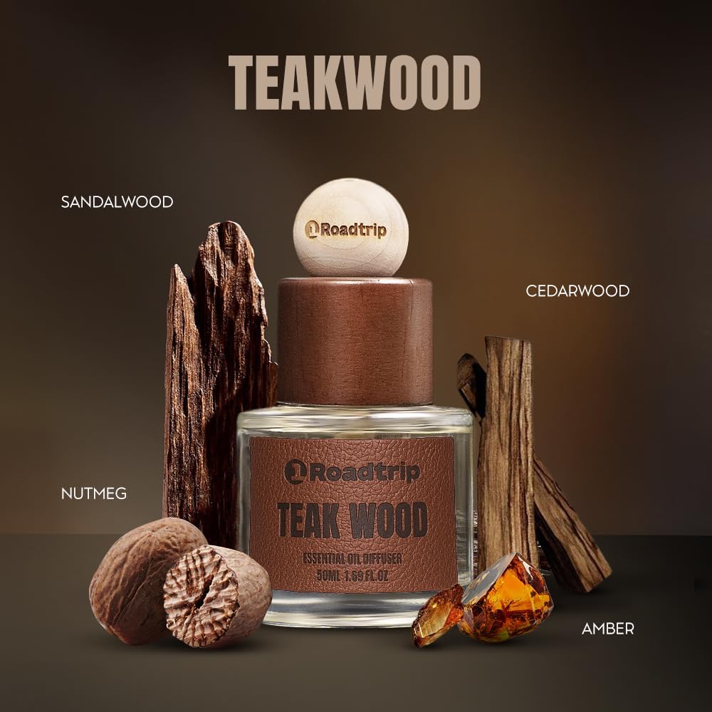 Car Air Freshener 50ML - Light Teakwood Fragrance - Cup Holder Diffuser - Car Interior Accessory - Non Toxic Air Freshener for Men & Women
