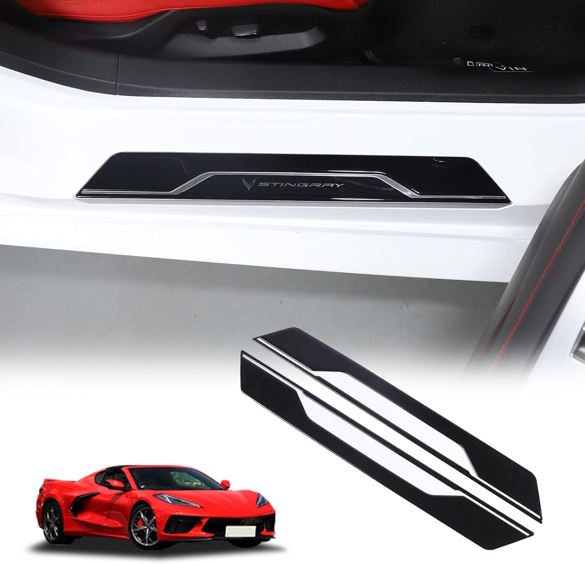 2PCS Car Door Sill Protector,Automotive Door Entry Guard Compatible with Corvette C8 Stingray Z06 Z51 2020-2024,PVC Waterproof Threshold Anti-Scratch Sticker (Style A)