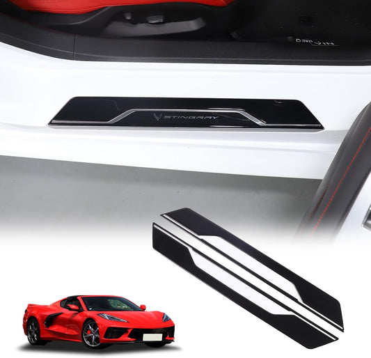 2PCS Car Door Sill Protector,Automotive Door Entry Guard Compatible with Corvette C8 Stingray Z06 Z51 2020-2024,PVC Waterproof Threshold Anti-Scratch Sticker (Style A)
