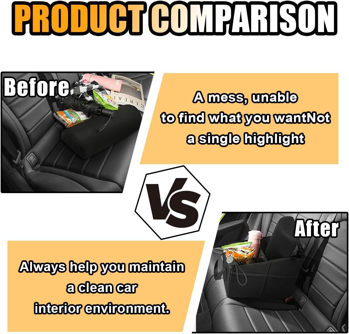 GLSOWEE Car Seat Organizer, Foldable Car Storage Organizer with 4 Cup Holders, Rear & Front Seat Storage Bags, Black