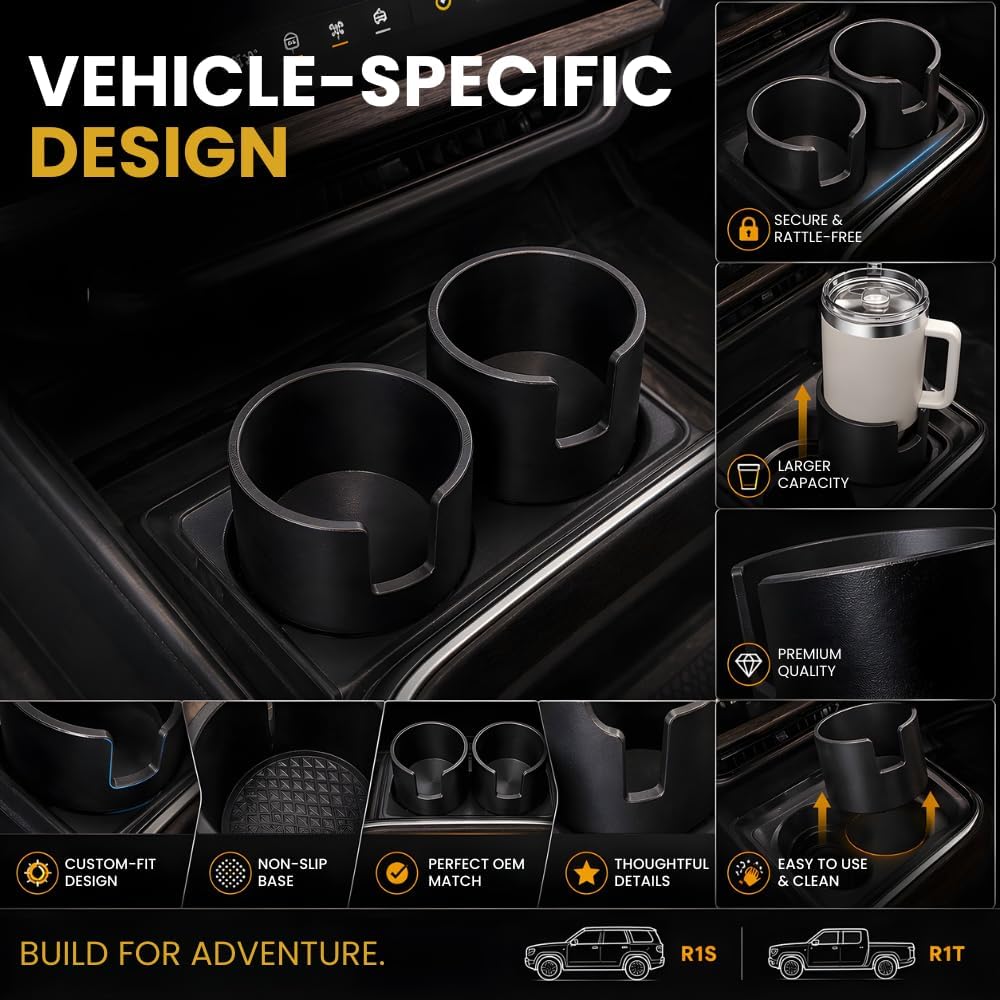 Large Cup Holder Adapter Compatible with Rivian R1S R1T – Expands to Fit 40oz Tumblers | Secure Friction Fit Insert for Oversized Bottles and Travel Mugs