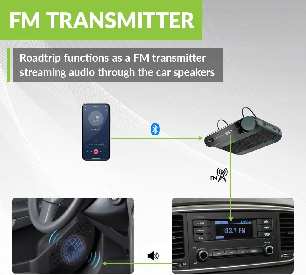 Avantree Roadtrip - Car Bluetooth Speaker & Wireless FM Transmitter Kit