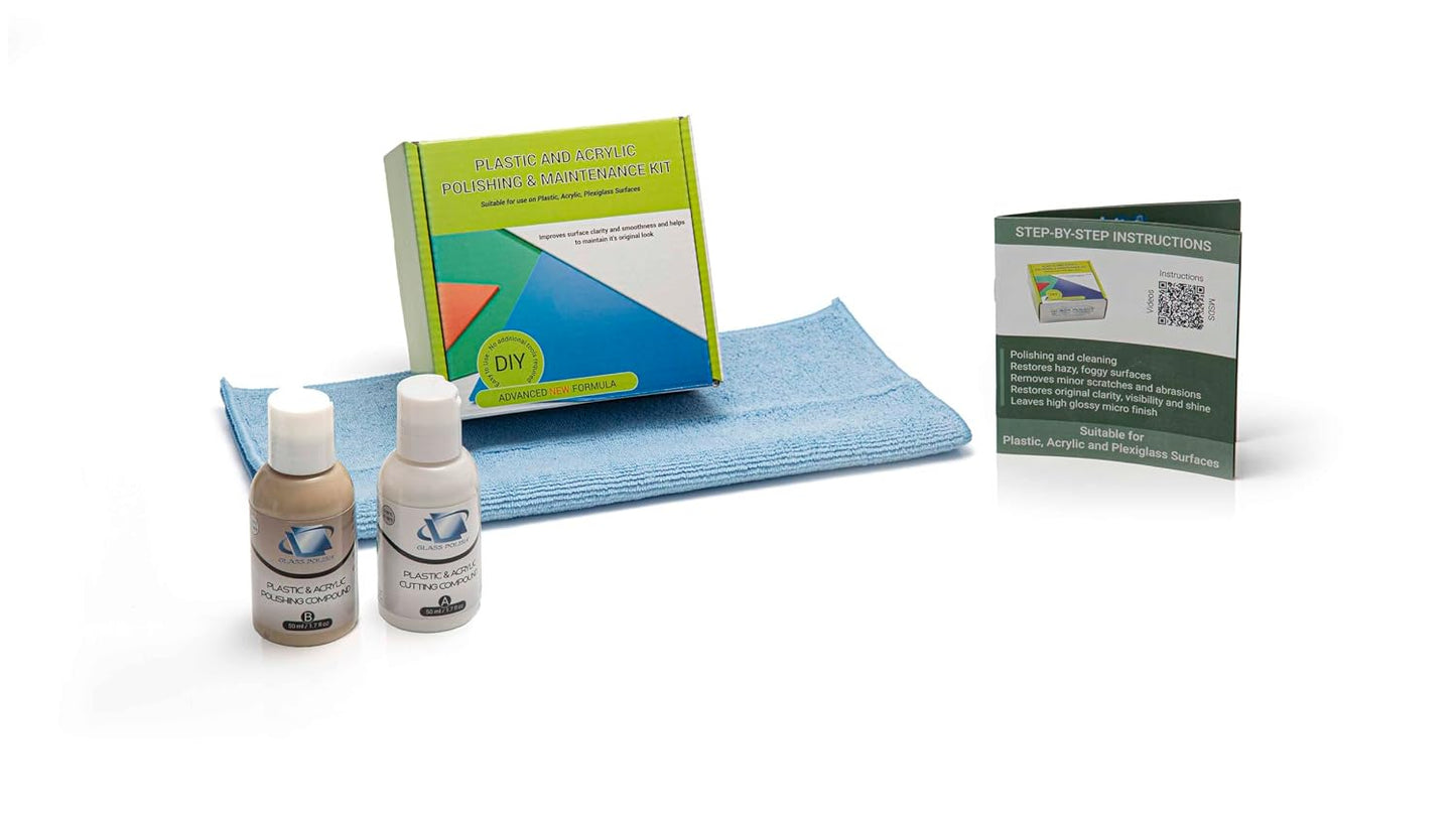 Glass Polish Plastic &amp; Acrylic Polishing Kit by Hand, Restores High Gloss, Repairs Hazy, Fogy &amp; Discolored Plastics - GP31001