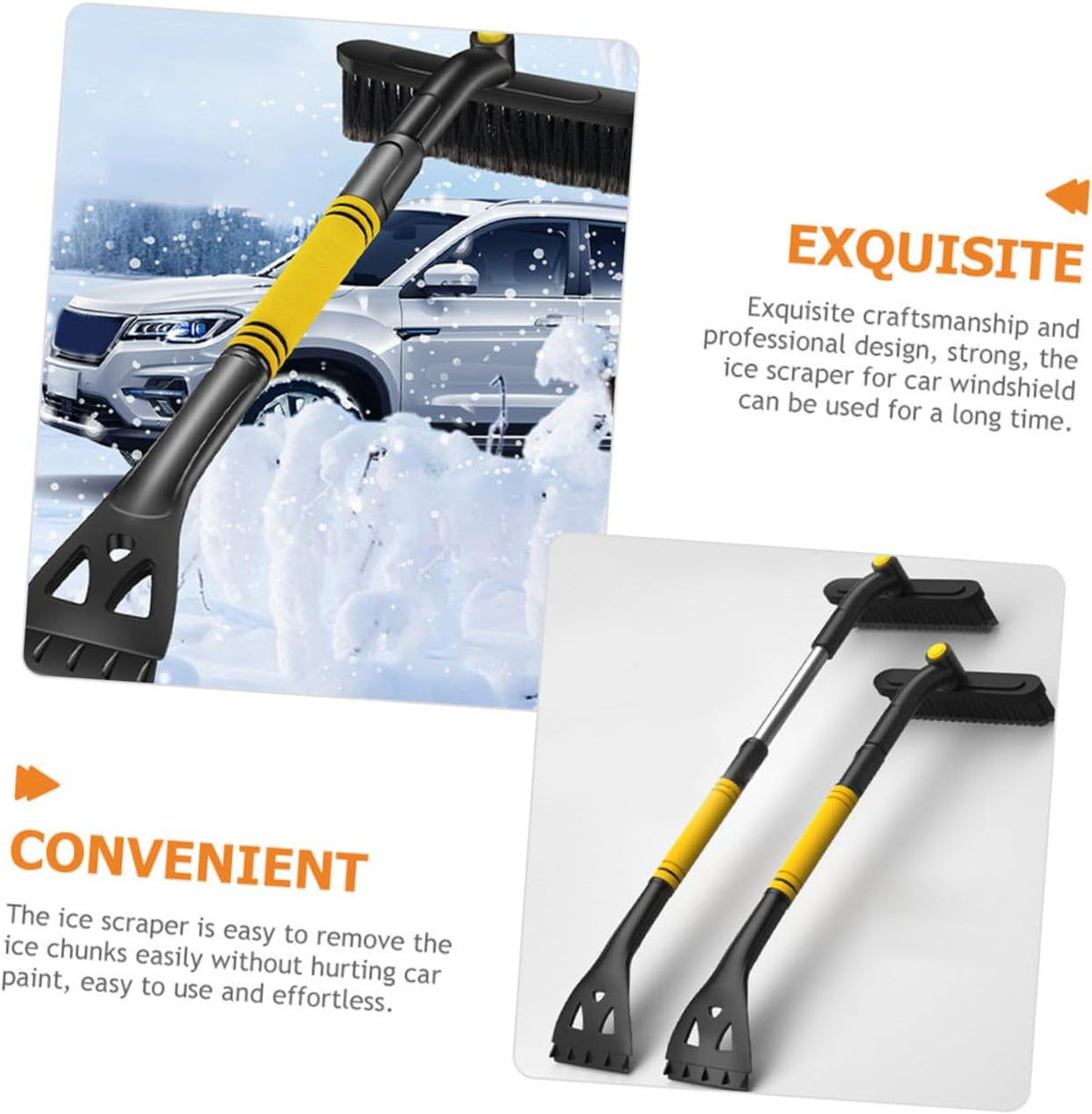 Toyvian 3-in-1 Extendable Snow Brush and Ice Scraper for Car Portable Snow Remover Thickened Handle for Winter Use Yellow