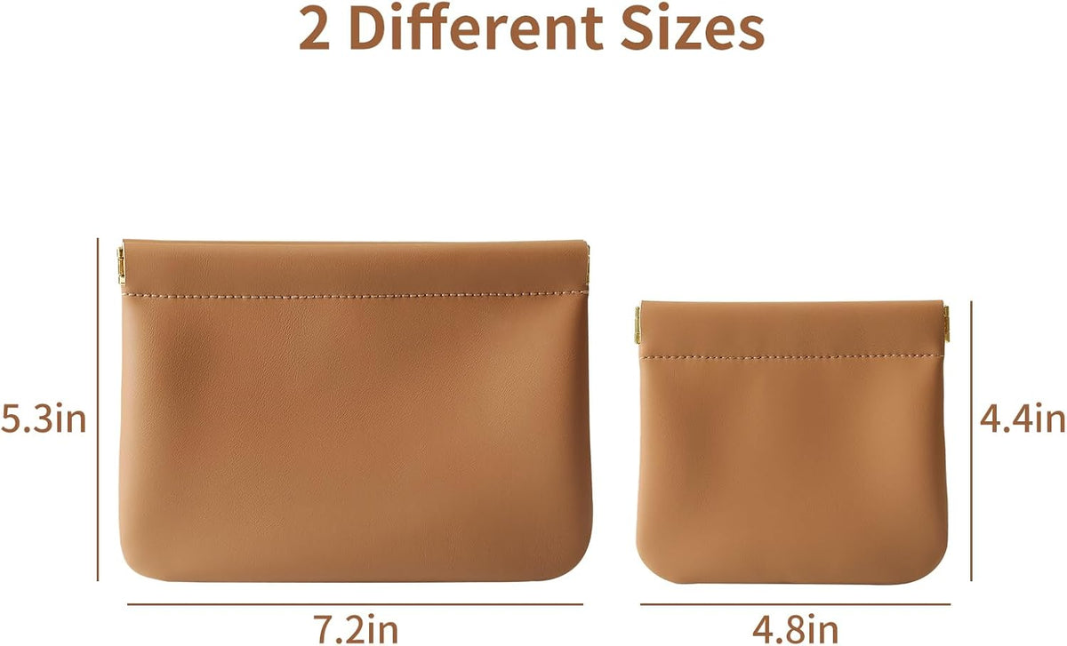 2 Pack Small Makeup Bag for Purse, Cosmetic Travel Pouch, Brown