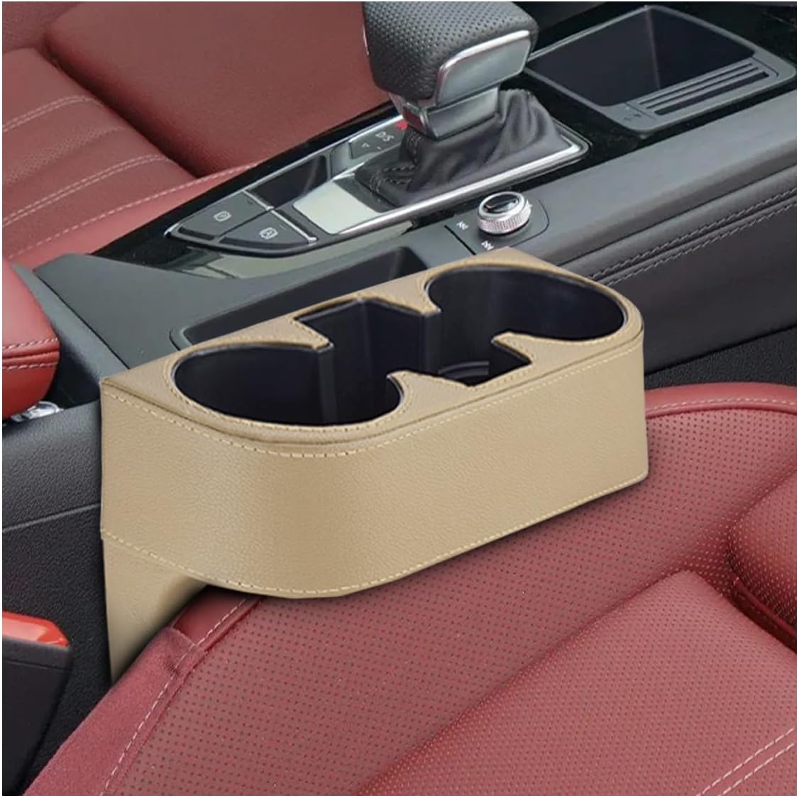 ZIMISI Car Cup Holder, Leather Front Console Gap Filler Organizer (Black) | Car Seat Gap Filler Storage Box, Multifunctional Car Cup Drink Holder, Coin Bucket, Cell Mobile Phone Holder