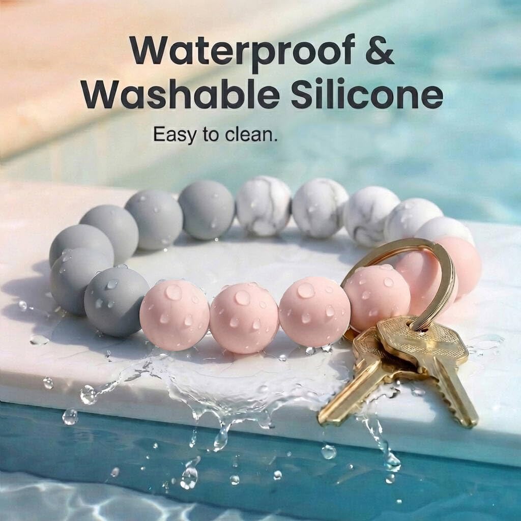BIHRTC Silicone Key Ring Bracelets Wristlet Keychain Wallet with Net Chapstick Holder for Women