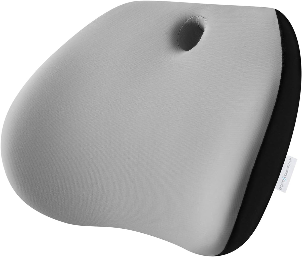 Road Comforts Memory Foam Lumbar Support Pillow – Ergonomic Back Cushion for Office, Car, Home & Travel – Lower Back Pain Relief, Removable Washable Cover (Black)