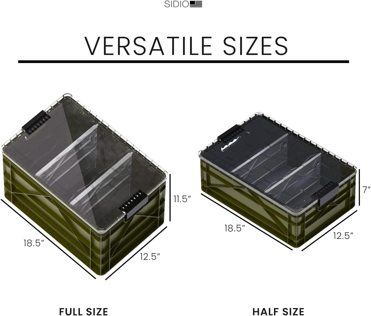 SIDIO Pro Pack, HD Stackable Storage Bins with Lids & Dividers, Green