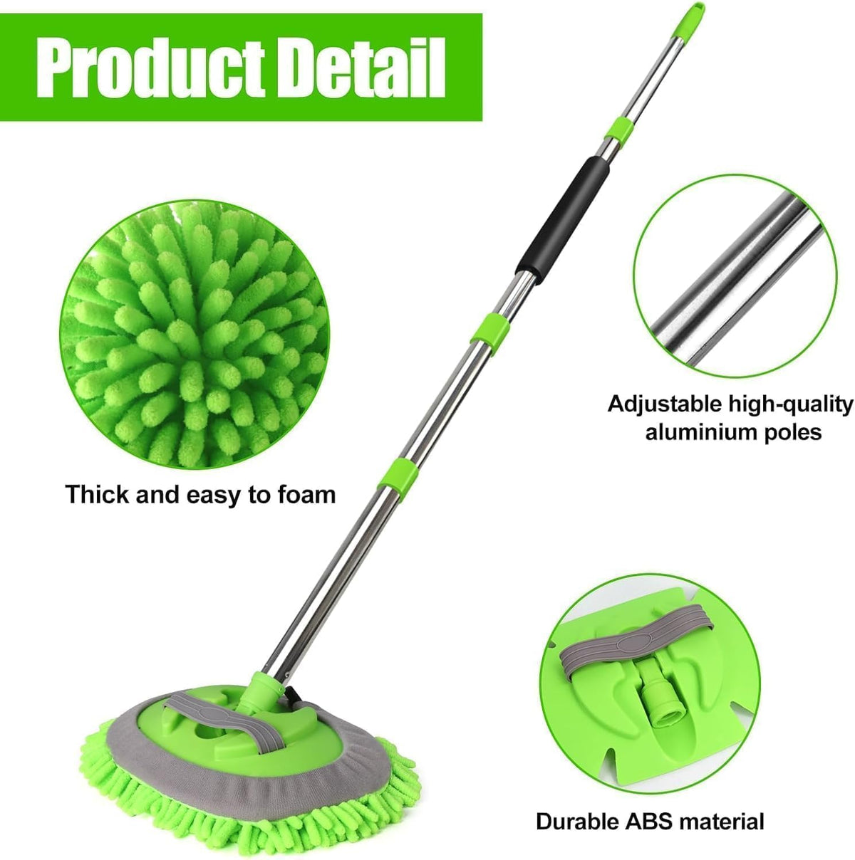 HITJOY 62'' Car Wash Brush with Long Handle, 3Pcs Car Wash Kits
