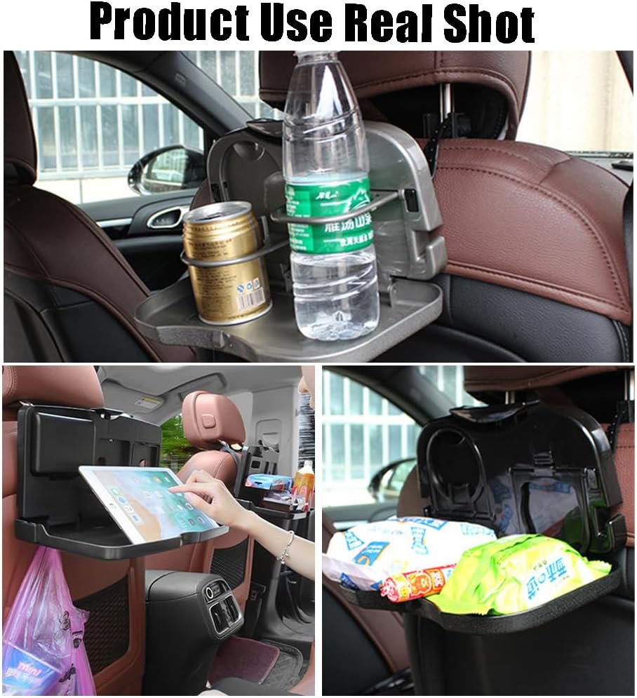 Ouliget Folding Car Headrest Backseat Organizer Tray,Adjustable Backseat Car Cup Holder Food Stand,Multifunctional Travel Tray Compatible with Most Vehicles