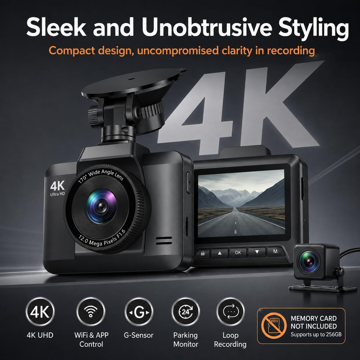 Dash Cam Front and Rear, Ecomoment 4K +1080P Dash Camera for Cars