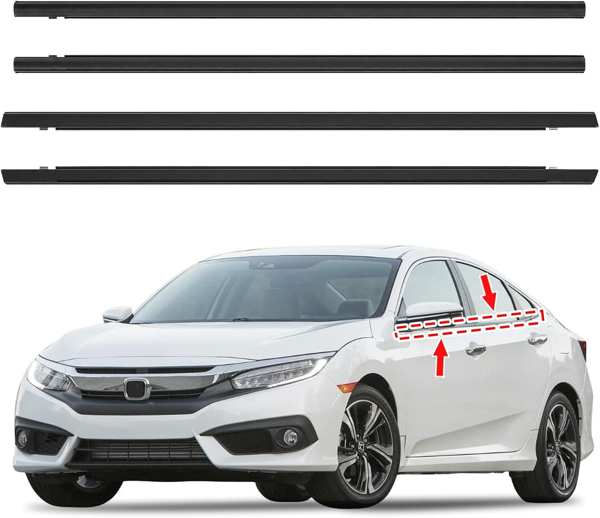 Window Weatherstrip Molding Trim Seal Belt, Compatible with Honda Civic 2016-2021 4-Door Sedan, Car Outer Door Window Sweeps, Replaces 72450-TEA-T01 72410-TEA-T01 72950-TEA-T01 72910-TEA-T01