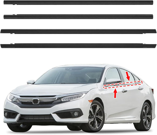 Window Weatherstrip Molding Trim Seal Belt, Compatible with Honda Civic 2016-2021 4-Door Sedan, Car Outer Door Window Sweeps, Replaces 72450-TEA-T01 72410-TEA-T01 72950-TEA-T01 72910-TEA-T01