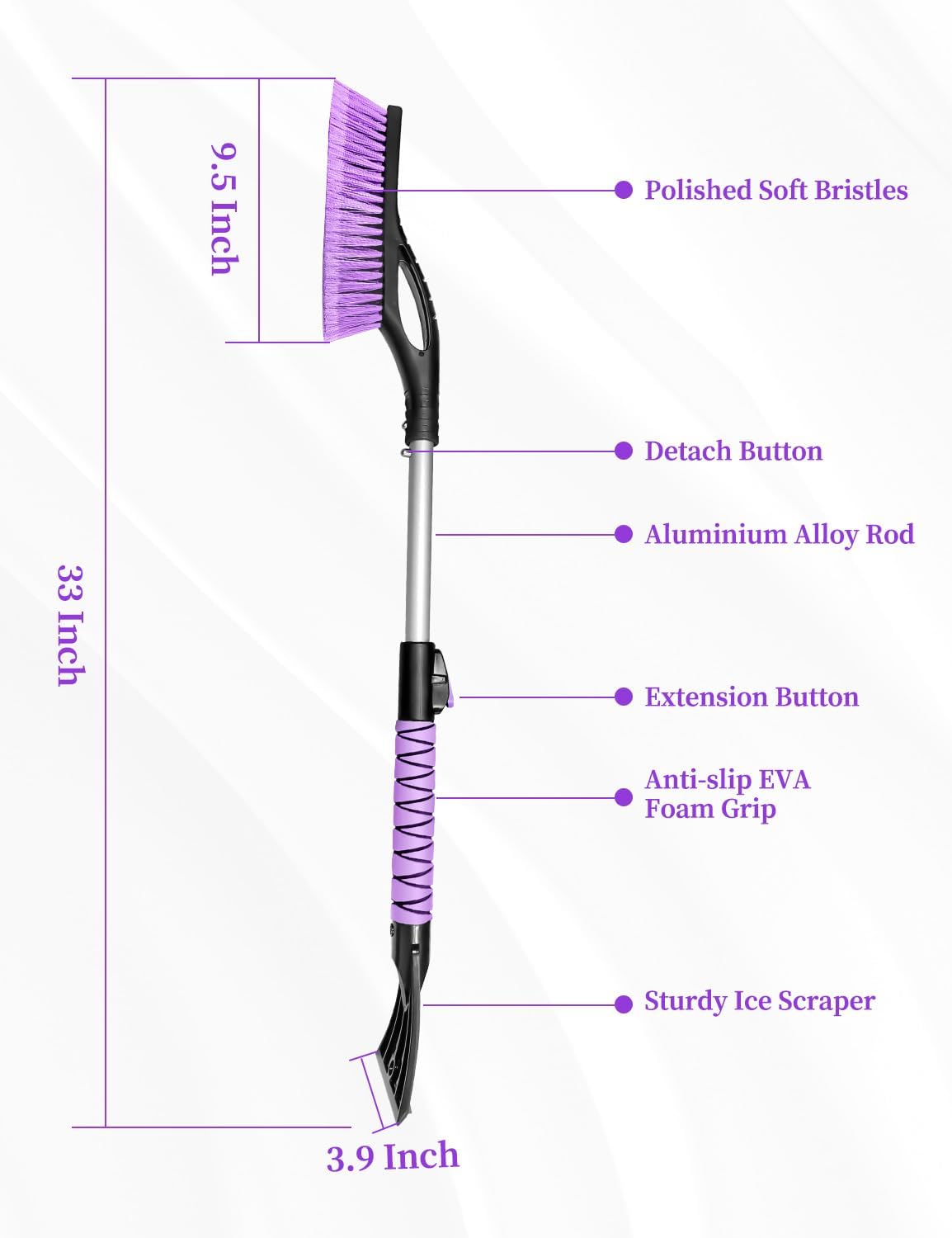 HEEYA Ice Scraper and Brush for Car, Extendable Snow Brush and Ice Scraper for Car Windshield Window, Car Snow Scraper and Brush with Foam Grip for SUV Truck Automobile Vehicle - Purple