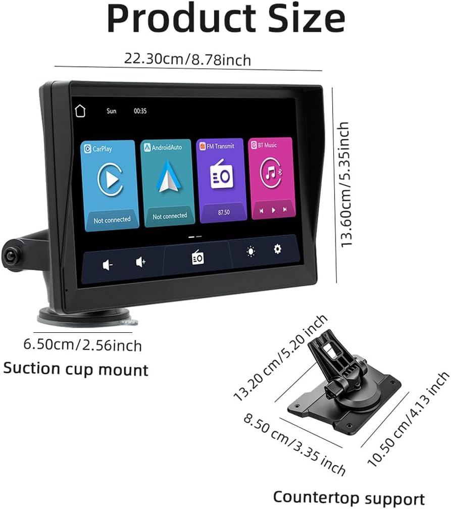 9" Wireless Carplay Screen for Car, Portable Car Play Screen with Carplay & Android Auto,Dash Cam, Mirror Link, Bluetooth, FM Transmitter