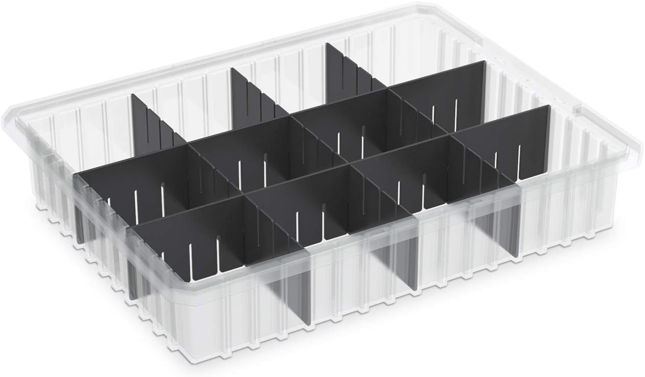 Akro-Mils 33224 Akro-Grid Plastic Slotted Dividable Modu Box Stackable Grid Storage Tote Container, (22-3/8-Inch L x 17-3/8-Inch W x 4-Inch H), (6 Pack), Blue