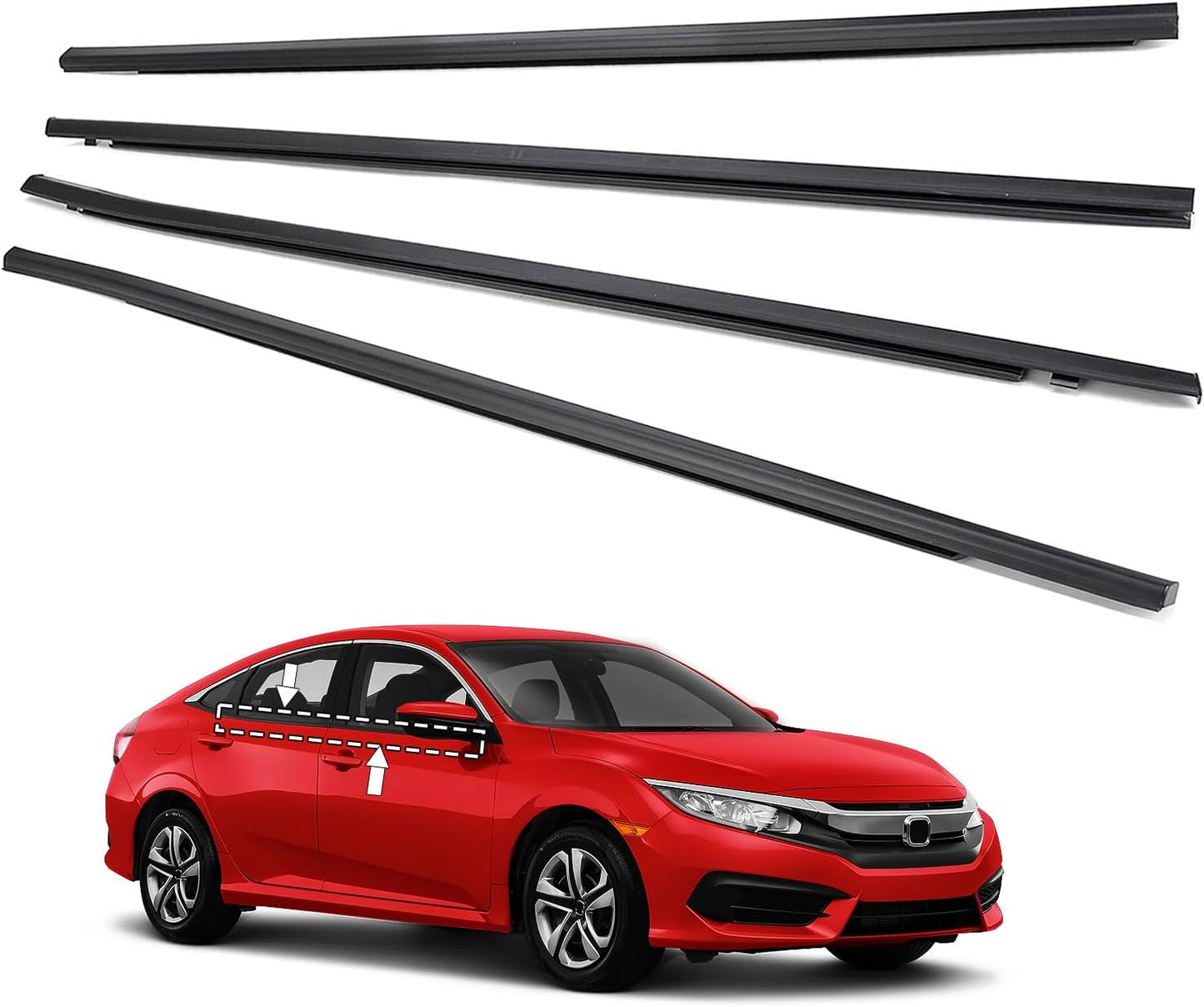 Window Molding Trim Seal for Honda Civic 2016-2021 Accessories, Outer Door Black Rubber Weather Stripping Belt, Replacement 72450-TEA-T01 (4PCS)