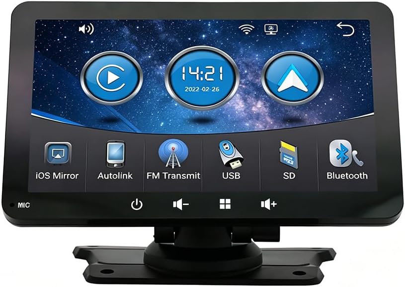 7" HD Touch Screen Car Stereo with Bluetooth Hands-Free AUX FM Transmitter USB TF Card, Fits Most Vehicles, Apple Carplay Screen Portable Wireless Apple Car Play & Android Auto