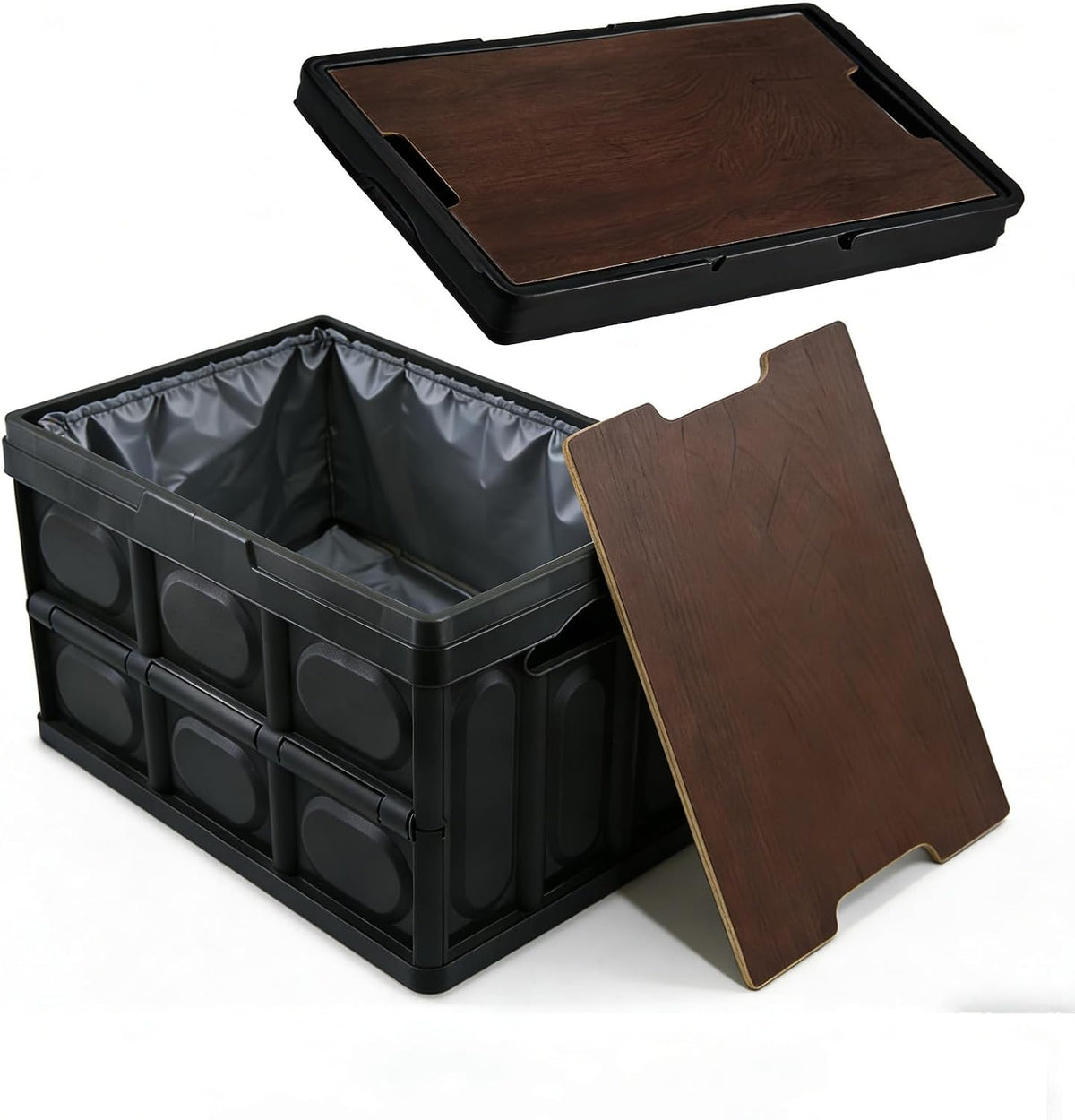 Plastic Car Trunk Organizer Box Collapsible Storage Bin with Lid 2PCKS