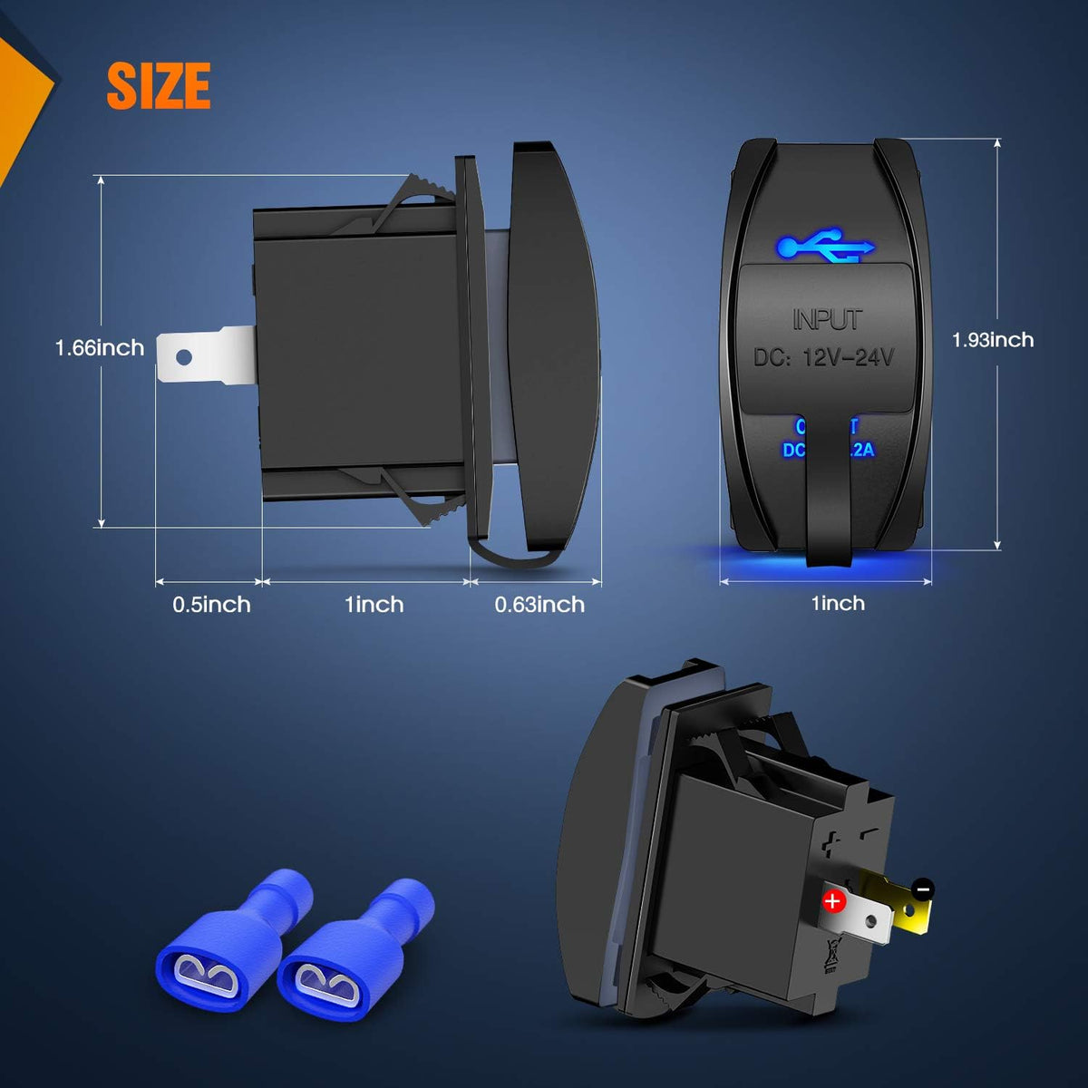 Nilight Dual USB 4.2A Rocker Switch Style 12V/24V Fast Socket Waterproof Quick for Cars Boats Trucks RVs, 2 Years Warranty, Blue