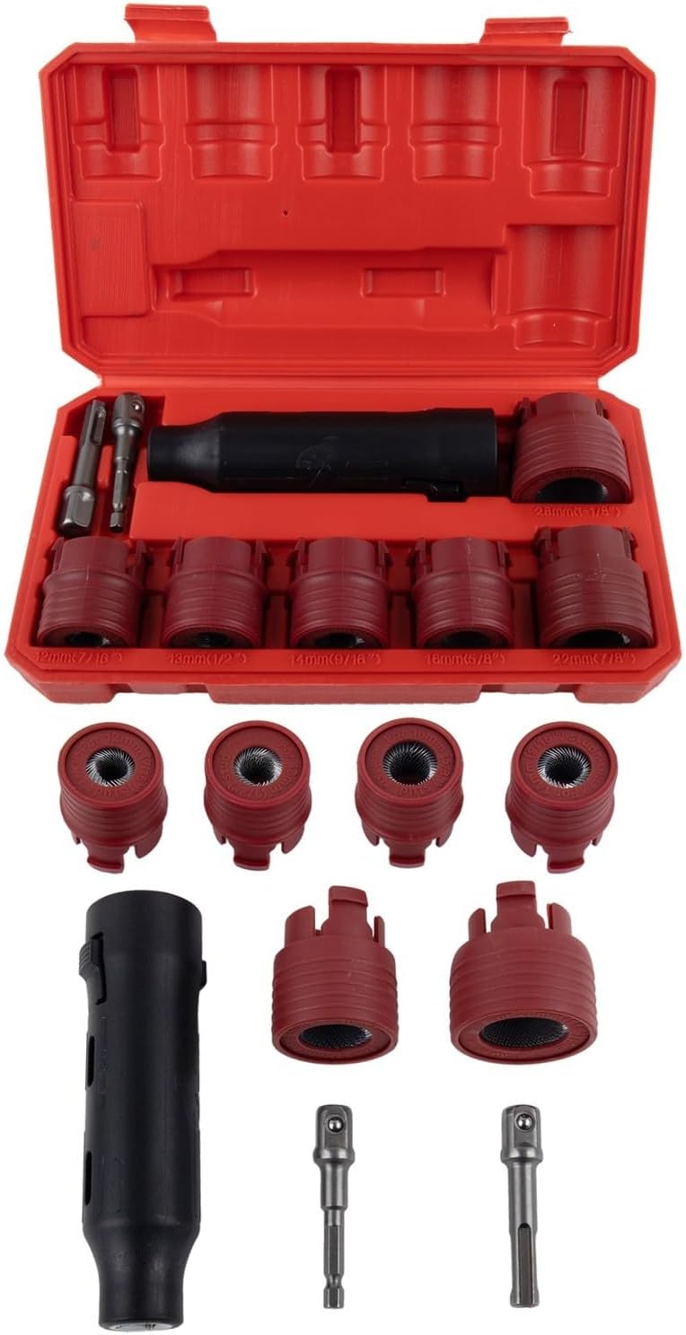Wire Brush Set for Car Wheel Stud Cleaning 9-Piece Steel Plastic Rust Removal Tools for 12-28mm Lug Nuts Compatible with Drill for IMPACT Driver for Fast Automotive Maintenance