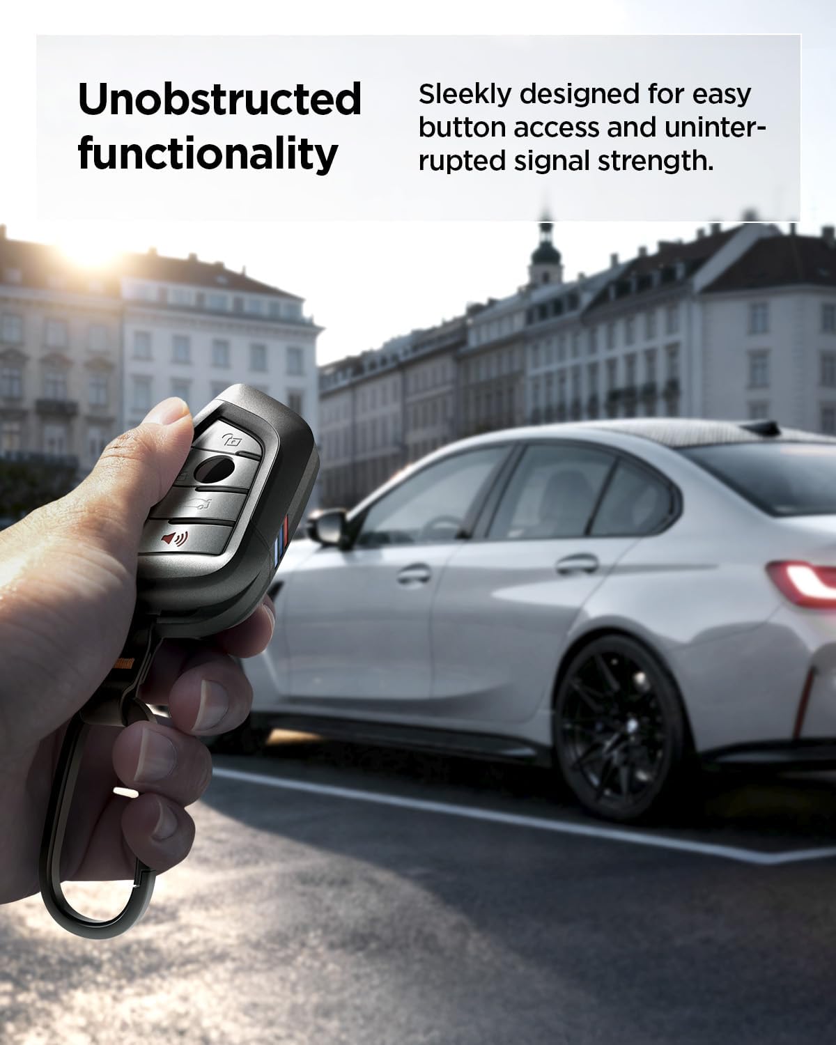 Spigen Light Slim Key Fob Cover with Carabiner [Sleek Carbon Fiber Accents] Designed for BMW G Series Smart Key Fobs (1 Pack)