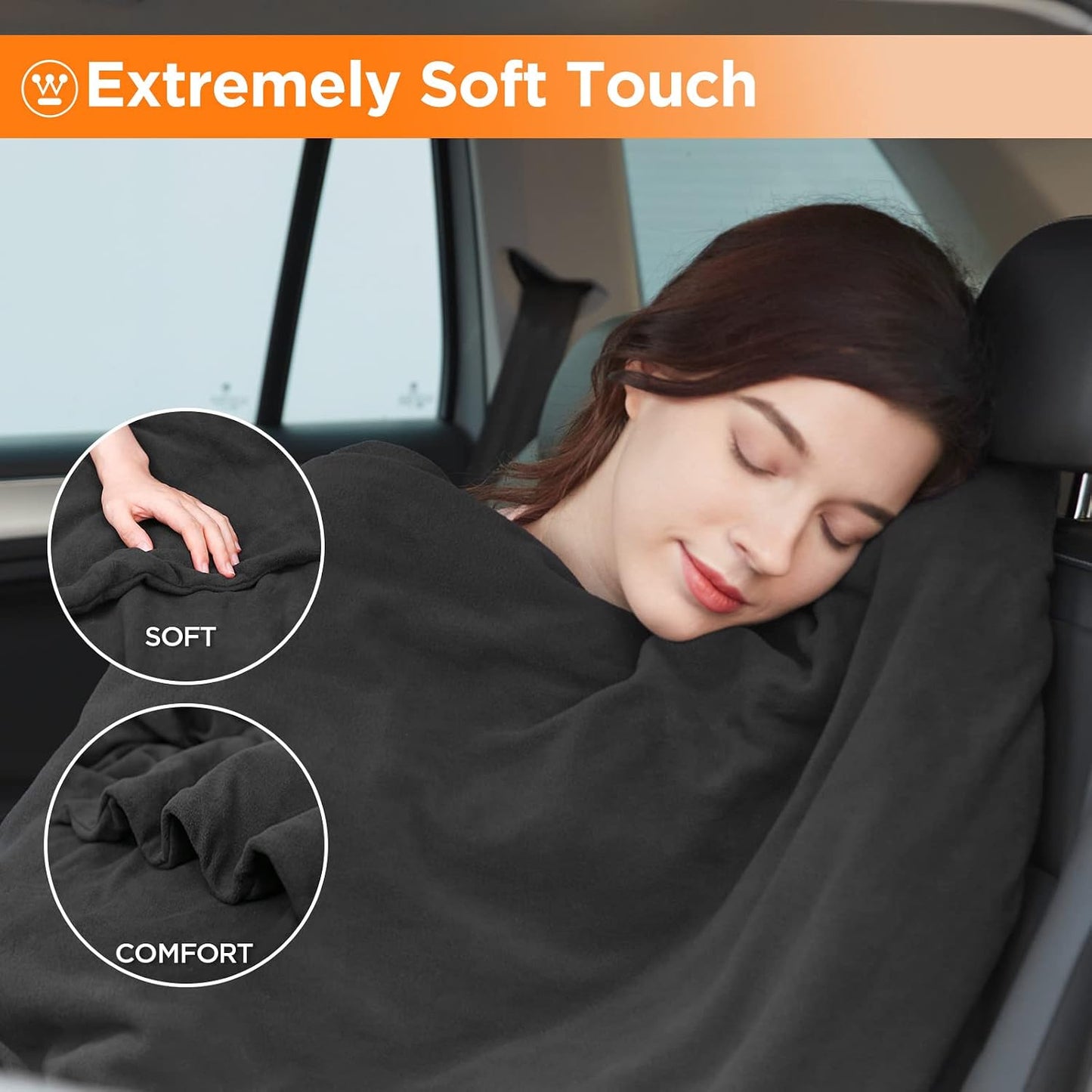 Westinghouse Heated Car Blanket, 12-Volt Electric Blanket for Car, Truck, SUV, RV, Portable Heated Throw for Camping, Charcoal, 59" x 43”