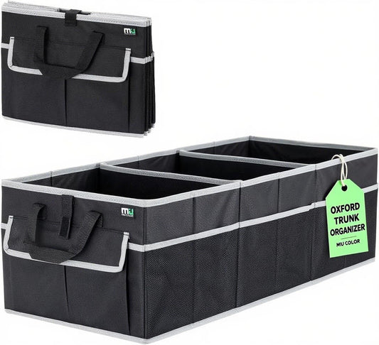 MIU COLOR Trunk Organizer for Car, SUV Trunk Organizer, 12 Pockets, Non-Slip Bottom, Sturdy Oxford Car Organizer for Sedans, Van, Jeep, Grocery, Large 3 Compartments, Black Gray, 32"×13"×10.6"