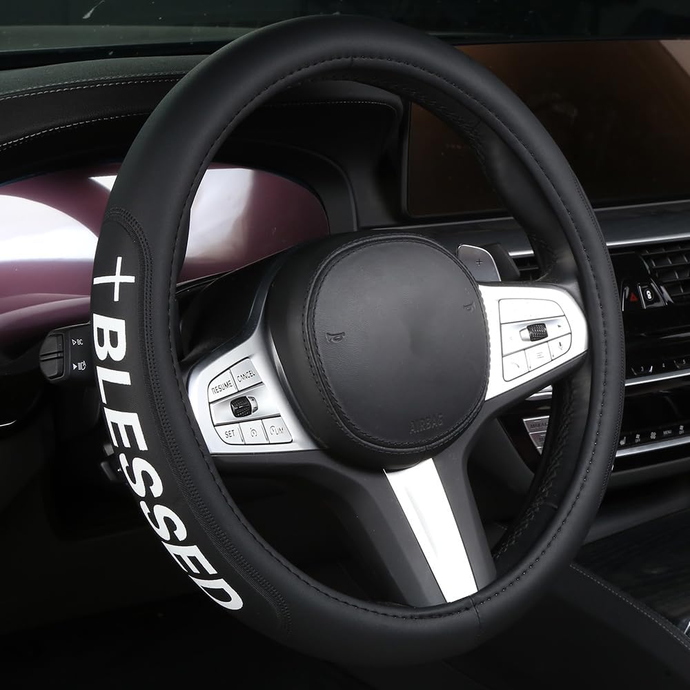 Auto Car Steering Wheel Cover Microfiber Leather Breathable Anti-Slip for Men Women Cross Jesus Christian Blessed Car Accessories