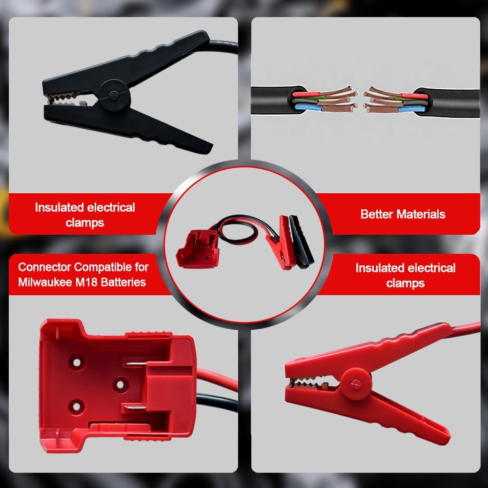 Jumper Cables with Adapter Compatible for Mil.waukee M18 18V Batteries