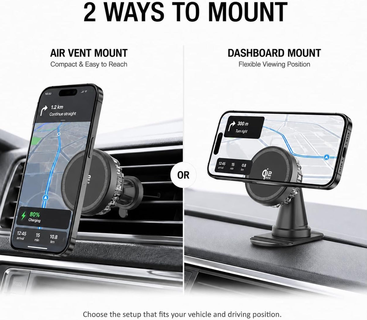 for MagSafe Car Mount Charger, Qi2.2 25W Active Cooling Wireless Car Charger with 83W Adapter, 2-in-1 Air Vent & Dashboard Magnetic Phone Holder for iPhone 17/16/15/14/13/12 Pro Max