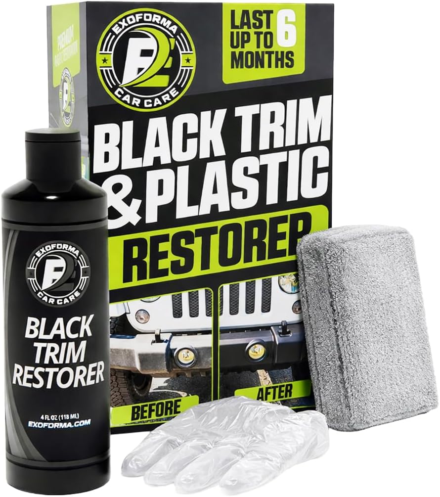 ExoForma Black Trim Restorer - Lasts 6+ Months, Dye Infused Waterproof Plastic Restorer for Cars - Perfect for Faded Bumpers, Trim & Vinyl on Jeeps, Truck Beds, Avalanches & ATVs | 4oz Kit