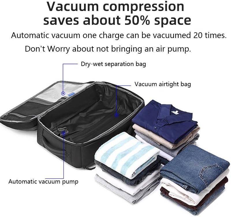 45L Travel Backpack with Built-in Vacuum Seal Backpacks Exapandable Waterproof Air Compression System TSA Lock Carry-On Suitcase Luggage Laptop Bag Black