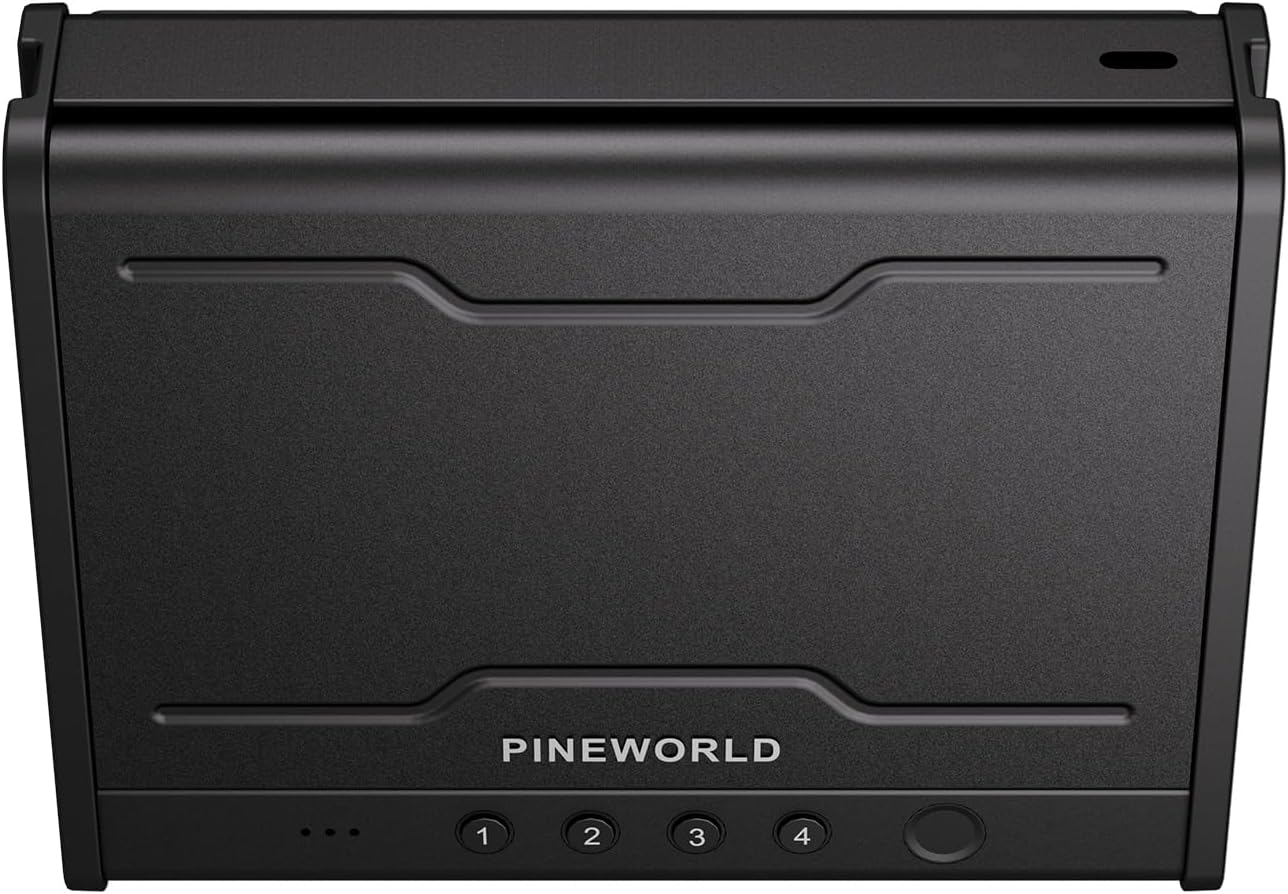 PINEWORLD Biometric Fingerprint Handgun Safe with Raised Backlit Keypad&Key | Interior Light & Emergency Power Supply& Voice Navigation & Mute Mode, With Cable For Home, Nightstand, Car,Travel. Nice Gift