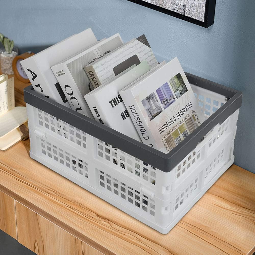 Teyyvn 4-Pack Collapsible Milk Crates, 15L Plastic Stackable Storage Bins | Utility Folding Baskets, Ventilated Design for pantry, garage, closet and grocery storage