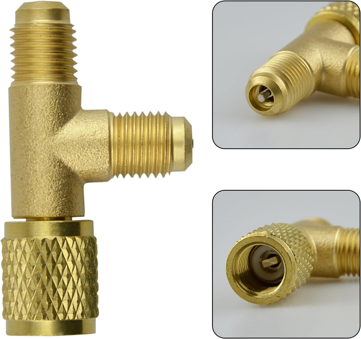 2Pcs Quick Coupler Access Tee, 1/4'' SAE Valves Core Tee Adapter Brass Refrigerant with Swivel Connector, Air Conditioning Line Repair Tools fit for R22 R12 R134 Gauge Deep Vacuum Pump Manifold
