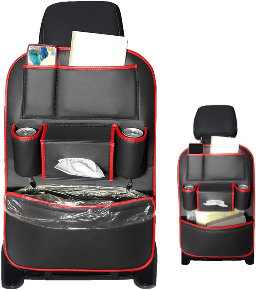 1PCS Car Backseat Organizer Seat Back Protectors Kick Mats, PU Leather Car Storage Organizer Hanging Bag with Car Tissue Holder Kids Toys Storage Car Accessories (Brown)