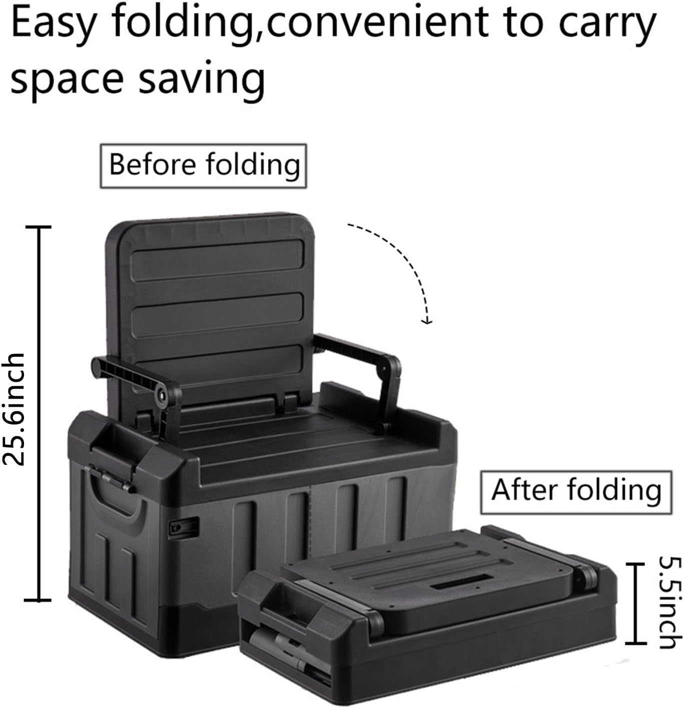 Versatile Foldable Seatable Camping Box Car Organizer Heavy Duty Storage Bins With Lids Box Trunk,Durable Plastic,60L Can Store Clothes, Camping Equipment in Large Capacit (black)